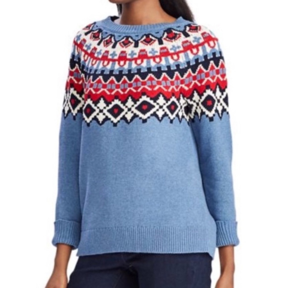 Chaps Blue Fair Isle Yoke Sweater Size Large